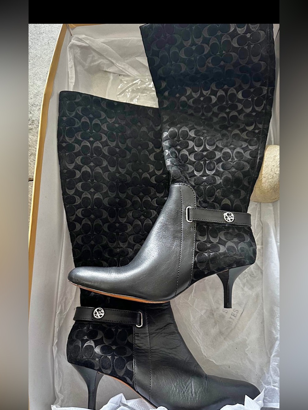 Coach Black Signature Knee-High Heeled Boots